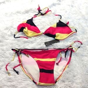 NWT. Ingear size small. Pink, Yellow and Navy string bikini.